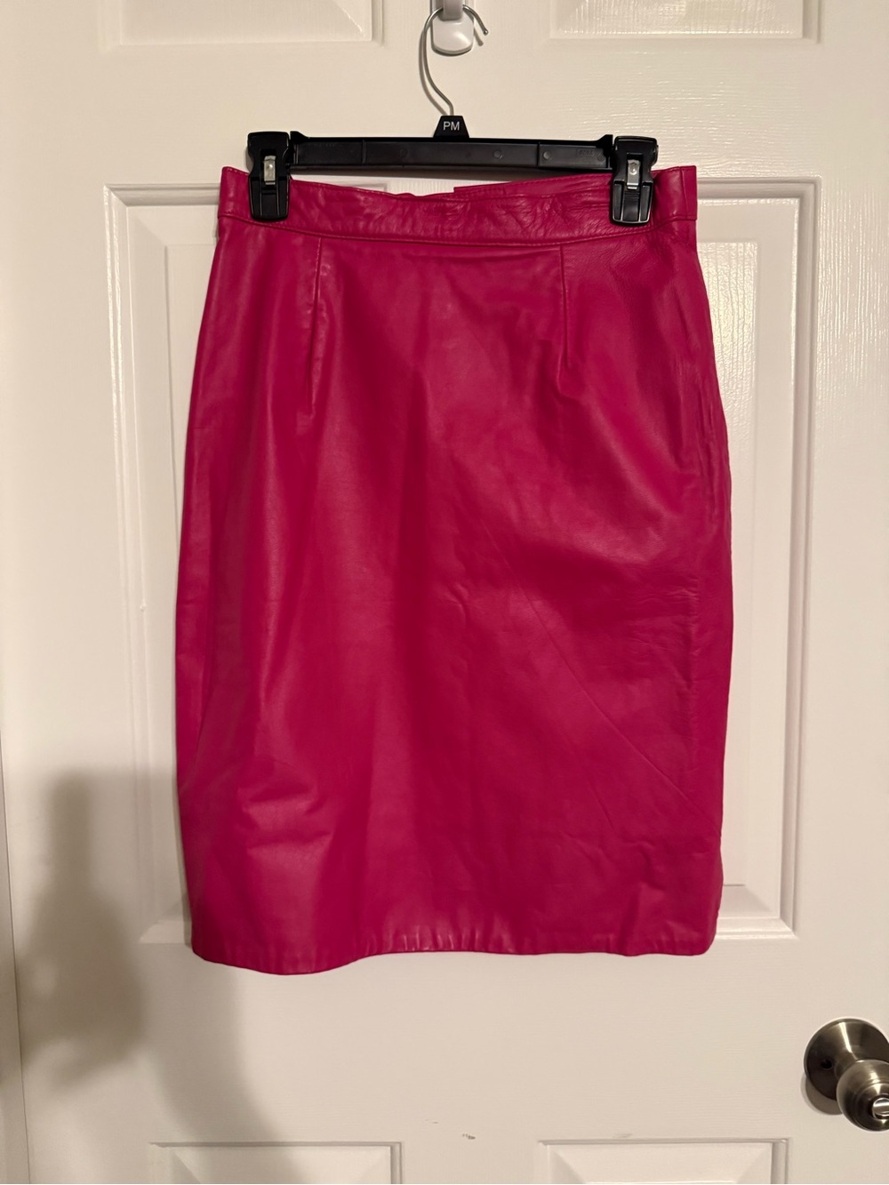 VTG Firenze Santa Barbara Hot Pink Leather Pencil Skirt Size 10 USA Made